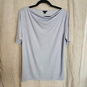 Ann Taylor Draped Neck Top Light Blue Short Sleeve Blouse Stretch